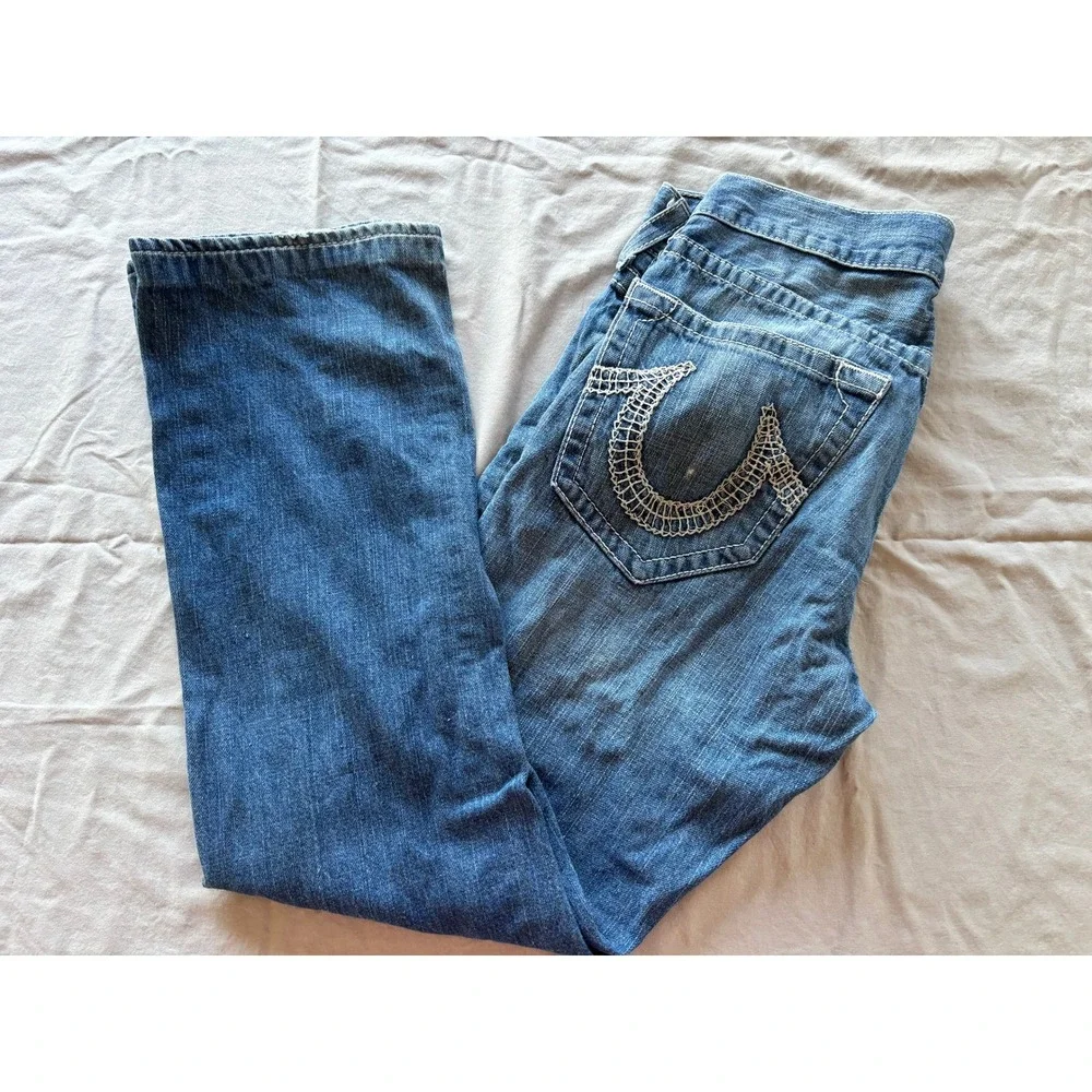 True Religion Bobby Straight Distressed Jeans Mens 32 Medium Wash USA Made